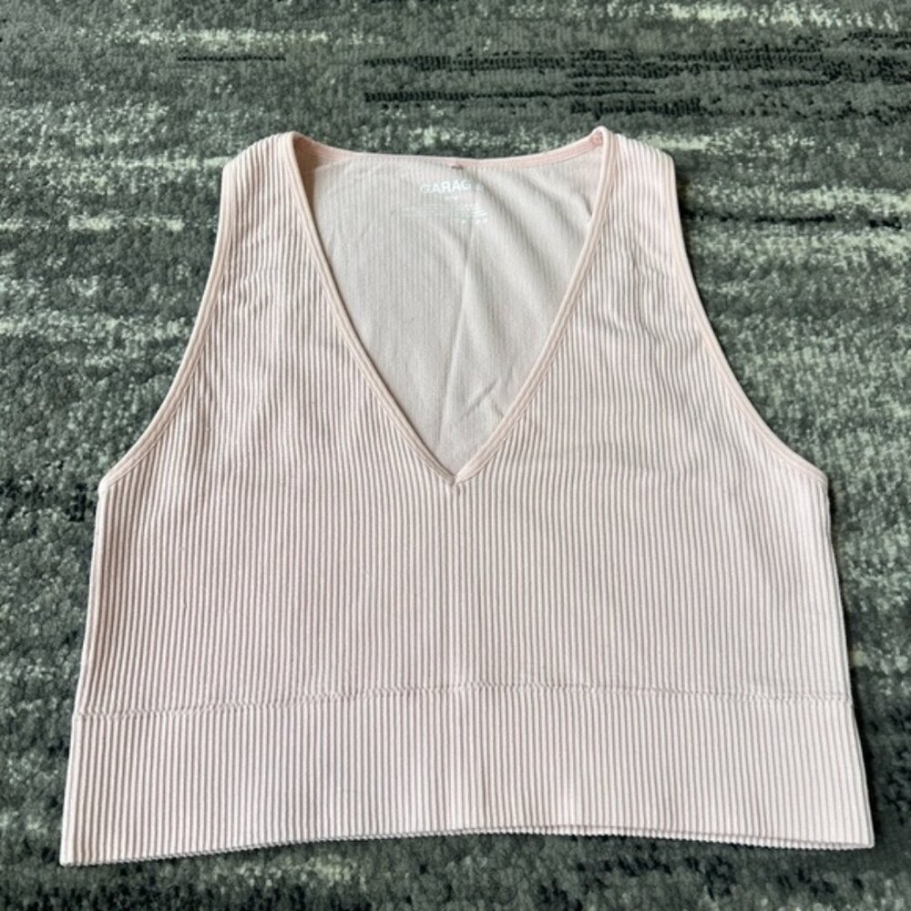 GARAGE Thick Ribbed Deep V Cropped Tank